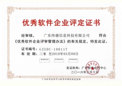 广东纬德荣获“优秀软件企业”评定